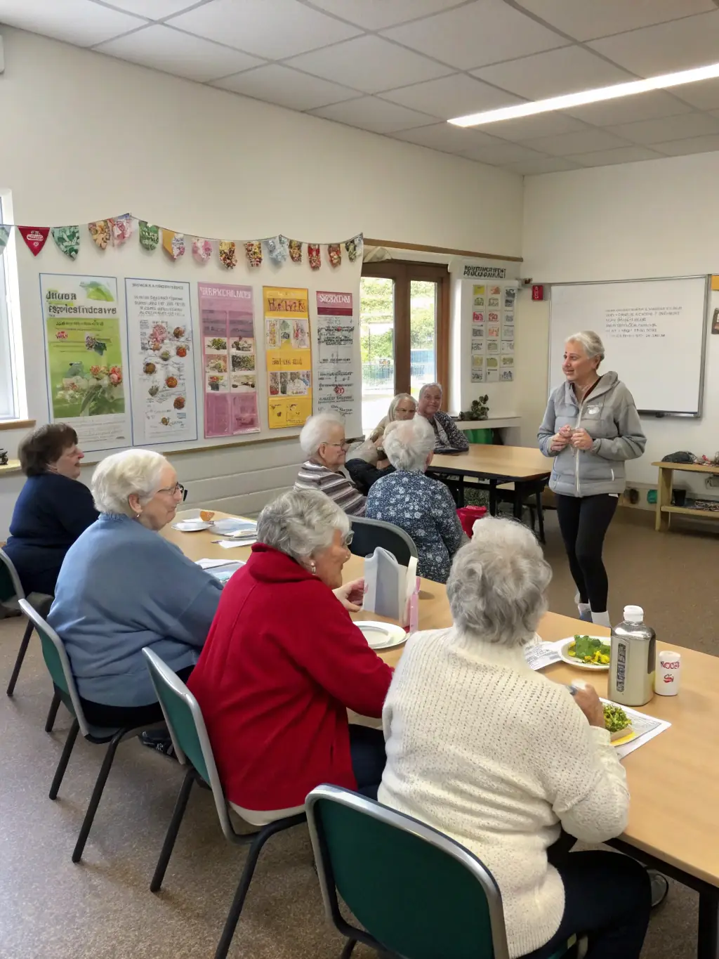 A group of teenagers learning about healthy eating habits and nutrition during a wellness workshop.